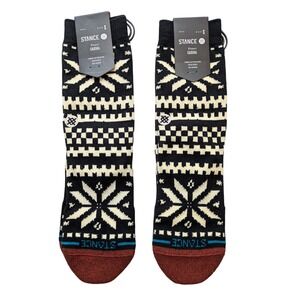 Stance Flake Crew Socks 2 Pair Womens Small Black Cream Cotton‎ Blend NWT